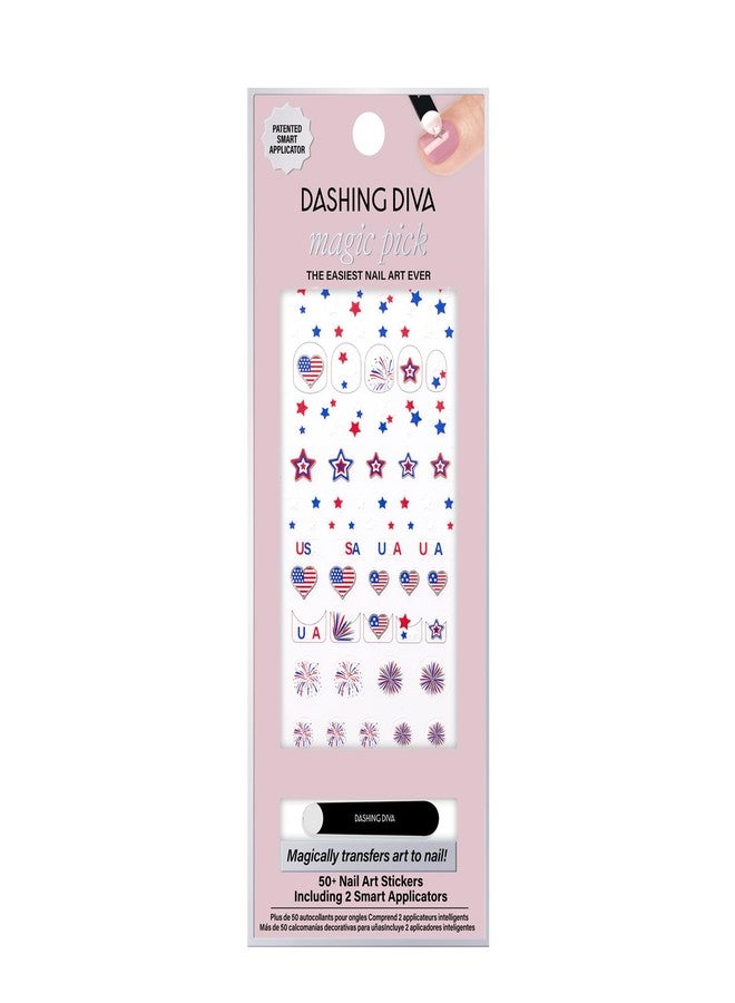 Dashing Diva Magic Pick Nail Stickers - Patriotic Magic - Premium Nail Art - Comes with 50+ Stickers and 2 Precision Placement Tools - Image 1